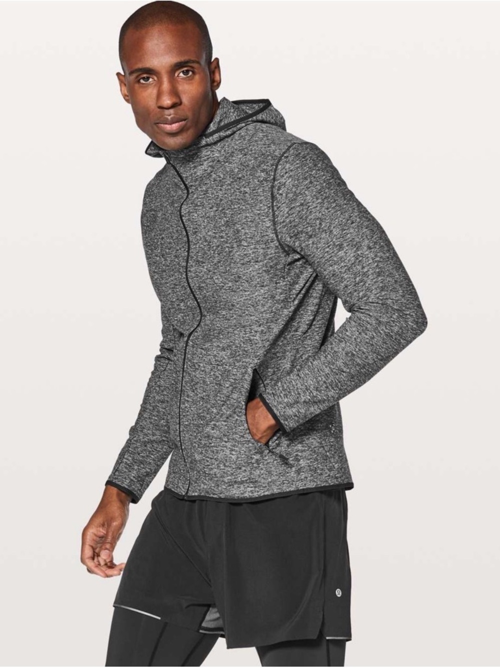 Lululemon Men's Heathered Black Surge Warm Full Zip Hoodie - Size L - Picture 2 of 13